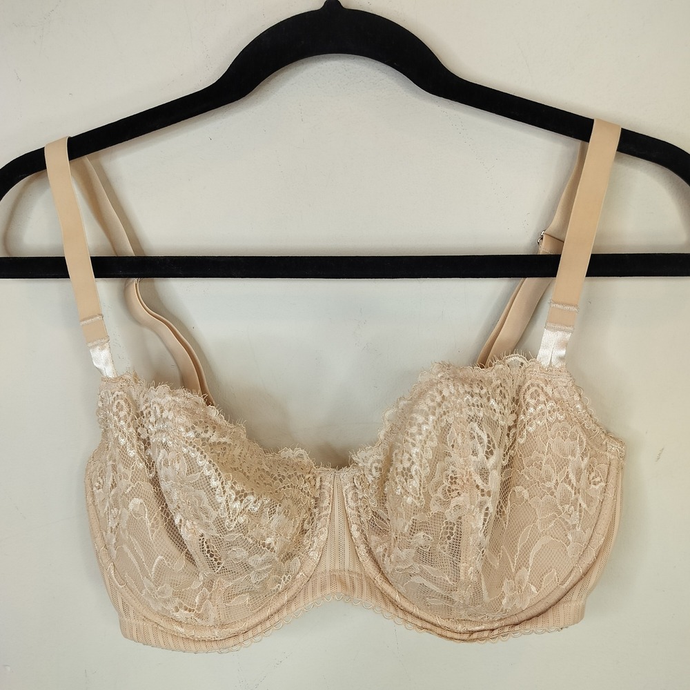 DOBREVA Lace Underwire Bra Womens 34DD Floral Sheer Nude Beige
